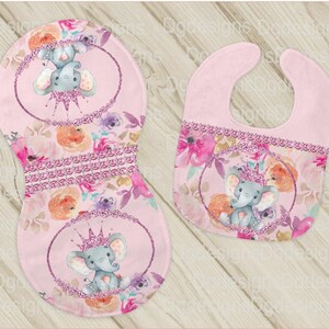 Princess Elephant bib and burp cloth set,Elephant baby shower gift,girl burp cloth,baby set,newborn gift,princess,glam baby, floral