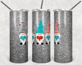 Christmas gnometumbler,gnome tumbler,christmas silver glitter tumbler,gnome lover tumbler,custom drinkware,christmas treem,gnome gift