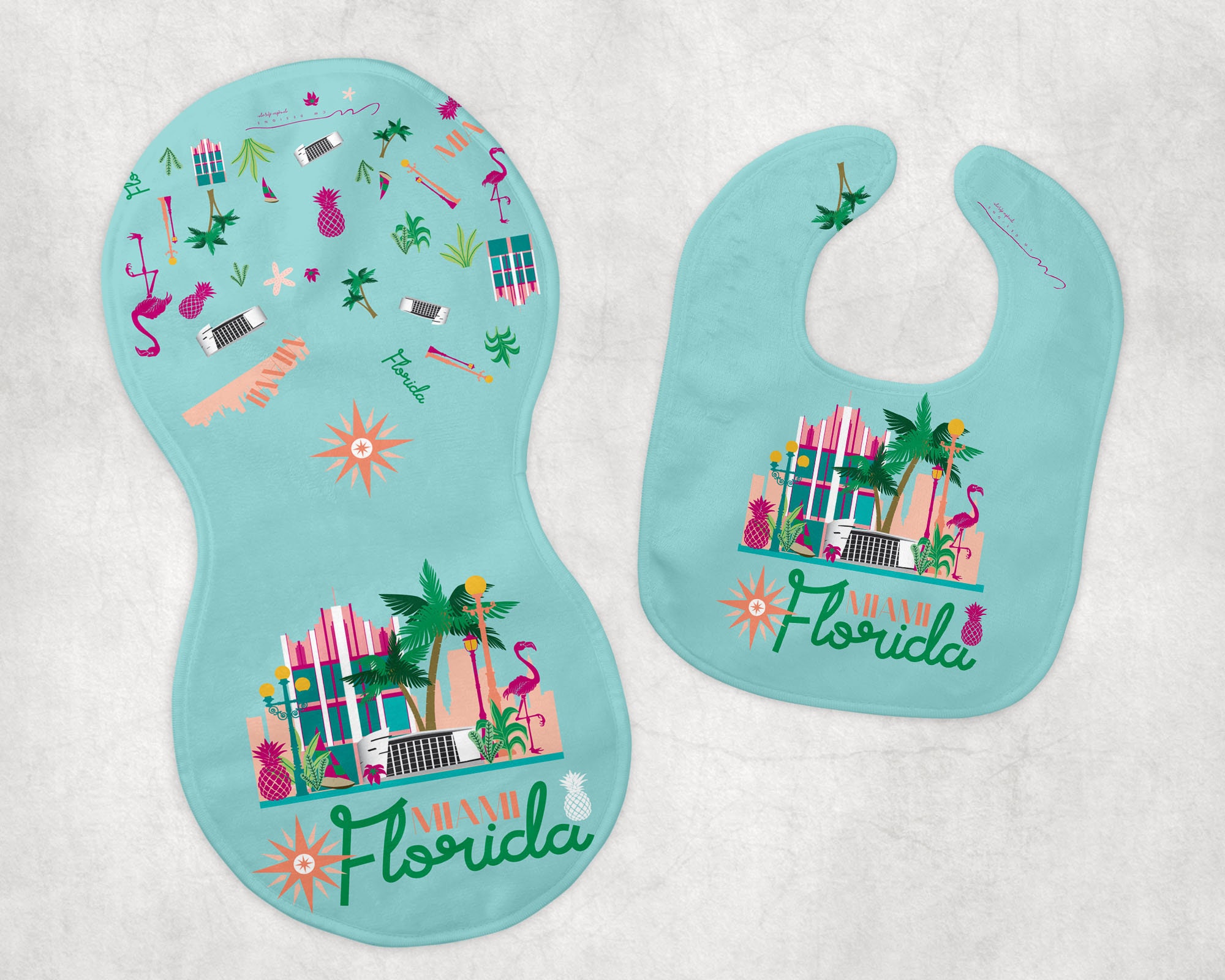 Miami bib and burp cloth set,Miami baby shower,girl bib,boy bib,Florida baby set,baby shower,Miami FL,newborn baby gift,Miami, Florida