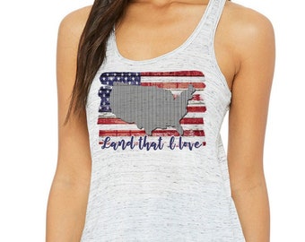 Camiseta sin mangas con la bandera estadounidense - Camiseta del 4 de julio "La tierra que amo"