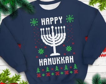 Happy Hanukkah Crewneck, Hanukkah Crewneck, Hanukkah Sweatshirt, Mignon Crewneck, Winter Crewneck, Sweat-shirt d’hiver, Retro Crewneck, Chemise Hanukkah