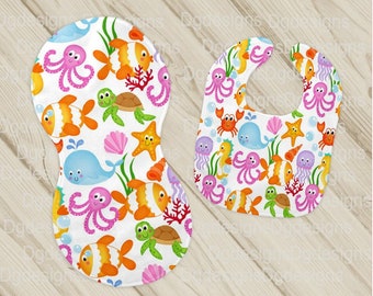 Conjunto de babero y paño para eructar bajo el mar, regalo para bebé del océano