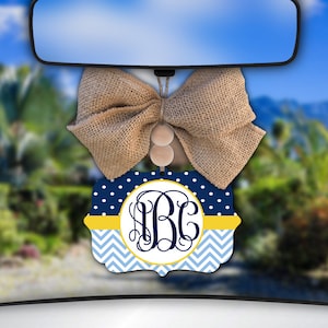Blue Car Charm,Yellow Car Charm,Monogram Car Charm,Chevron,Polkadots,Car Charm for Rear View Mirror,Car Mirror Charm,Car Decor,Car Accessory