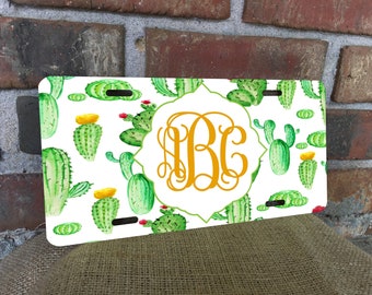 Cactus Watercolor front license plate with monogram