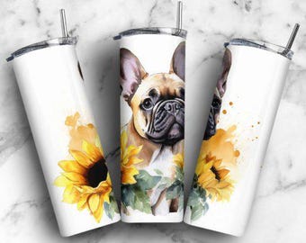 French Bulldog Tumbler, Floral Dog Lover Gift, 20oz Skinny Tumbler