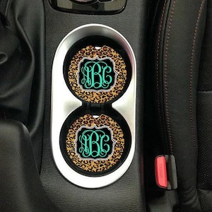 Car Coaster set of 2,Cheetah,Monogram car coaster,Car decor,monogram,car,cup holder,monogram cup holder,cheetah print,teal,black,cursive