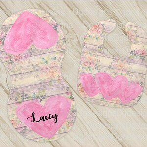 Shabby Chic bib and burp cloth set,heart baby shower,girl bib,girl burp cloth,heart baby set,floral gift set,wood set,christmas gift