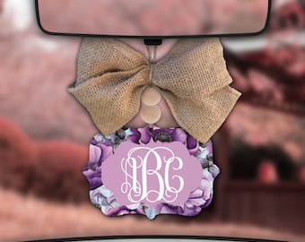 Floral Monogram Car Charm, Purple Flower Decor