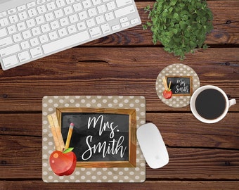 Mouse Pad and Coaster Set,Personalized desk set,teacher board,teacher,tan,desk decor,personal,mouse pad,car,desk set,customized,mousepad