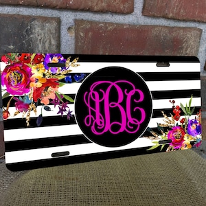 Custom License Plate, Pink, Flora,l Front License Plate, Custom Monogram