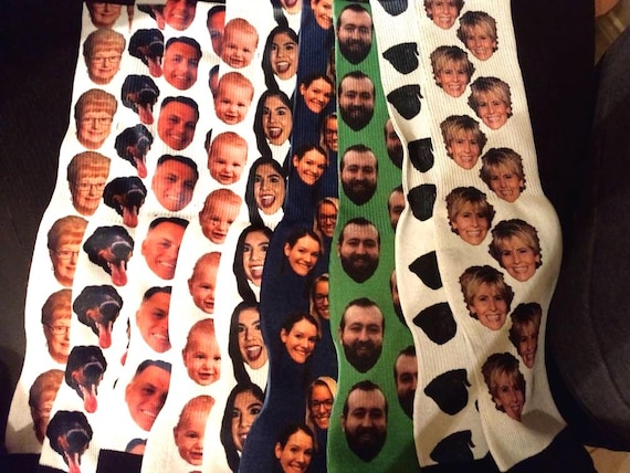 Chaussettes pour le visage, chaussettes photo, chaussettes photo  personnalisées, chaussettes rigolotes, chaussette personnalisée,  chaussettes,