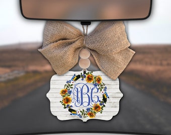 Sunflower Car Charm,Monogram Car Charm,White Shiplap Car Charm,Floral Decor,Boho,Car Charm for Rear View Mirror,Car Mirror Charm,Car Decor