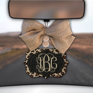 Leopard Car Charm,Monogram Car Charm,Leather Car Decor,Car Charm for Rear View Mirror,Car Mirror Charm,Car Decor,Car Accessory,Gift for her