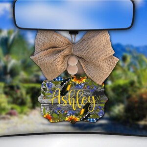 Gray Wood Car Charm,Gray Shiplap,Sunflower,Floral Car Charm,Custom Car Charm,Rear View Mirror Decor,Car Mirror Charm,Car Decor,Car Accessory