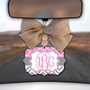 Pink Car Charm,Monogram Car Charm,Chevron Car Charm,Grey Chevron,Car Charm for Rear View Mirror,Car Mirror Charm,Car Decor,Car Accessory