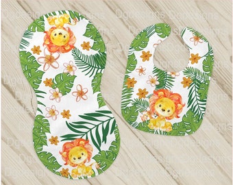 Jungle lion bib and burp cloth set,lion baby shower gift,girl bib,boy burp cloth,baby set,newborn gift,jungle gift set,lion baby