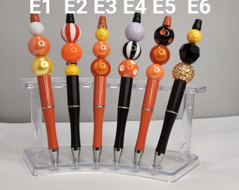 Bubblegum bead pens Halloween theme with orange purple yellow and black colors