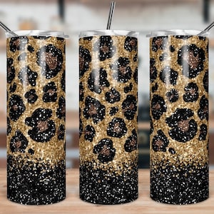 black and gold leopard,leopard print tumbler,personalized tumbler,animal print tumbler,skinny tumbler,custom drinkware,leopard print tumbler