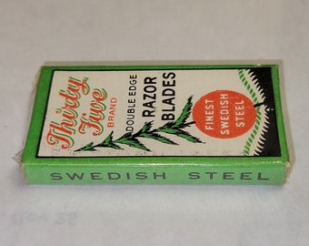 ZELDZAME jaren 1940 vijfendertig merk scheermesjes met dubbele rand, het beste Zweeds staal. 5 mesjes in een verzegelde, ongeopende doos. NYAL Company Distributeurs VS