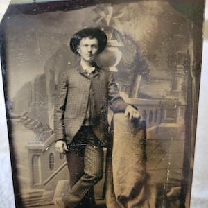 Handsome young man posing for a Tintype Photo  1800&#39;s antique Picture