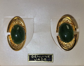 Spinki do mankietów Mid Cent Mod ALASKA JADE z 1961 r., męskie, nowe, stare zapasy, nigdy nie noszone, w oryginalnym pudełku, oryginalne spinki do mankietów Jade w odcieniu złota, wyprodukowane na Alasce.