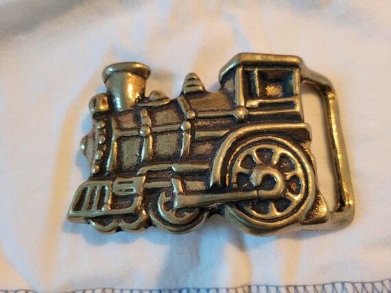Solid Brass Belt Buckle Steam Engine 1970s Solid … - image 2