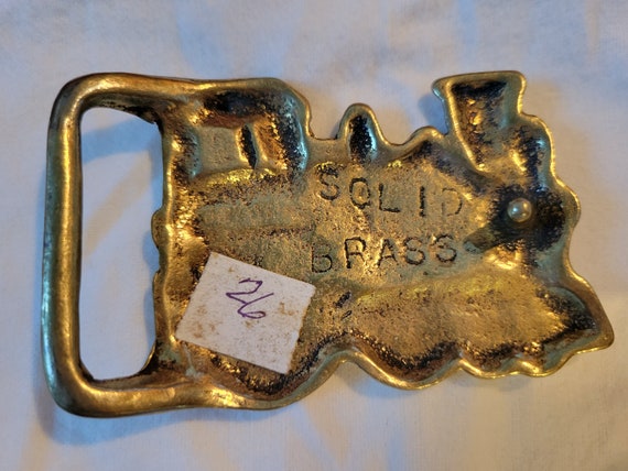 Solid Brass Belt Buckle Steam Engine 1970s Solid … - image 3