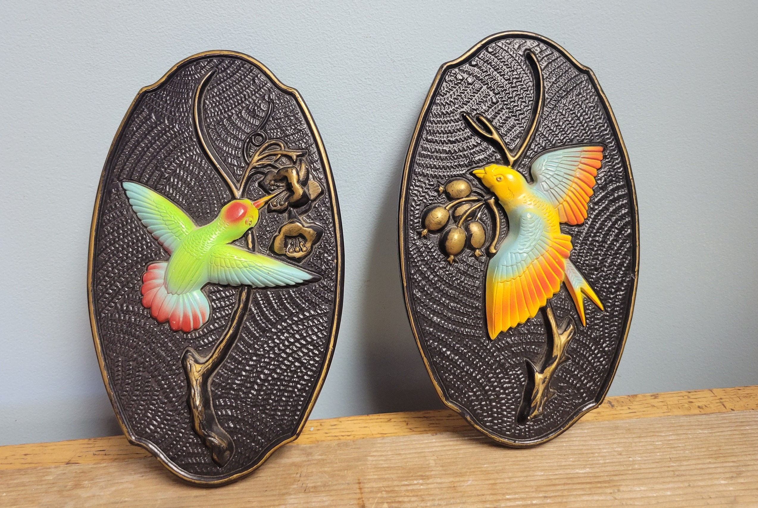 2 Vintage 1969 Miller Studio Inc BIRD Chalk Ware Wall