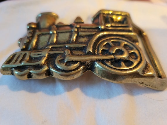 Solid Brass Belt Buckle Steam Engine 1970s Solid … - image 5