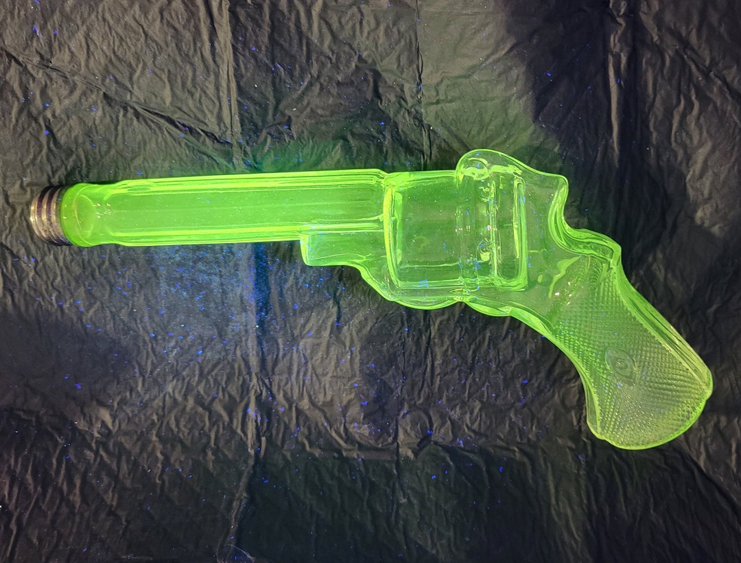 Rare and Unusual Large Manganese Glass Gun Revolver Candy Holder With