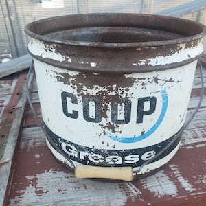 Vintage Tin CO-OP Fetteimer ~ COOP Grease Metal Eimer Holzgriff galvanisieren Cabin Décor