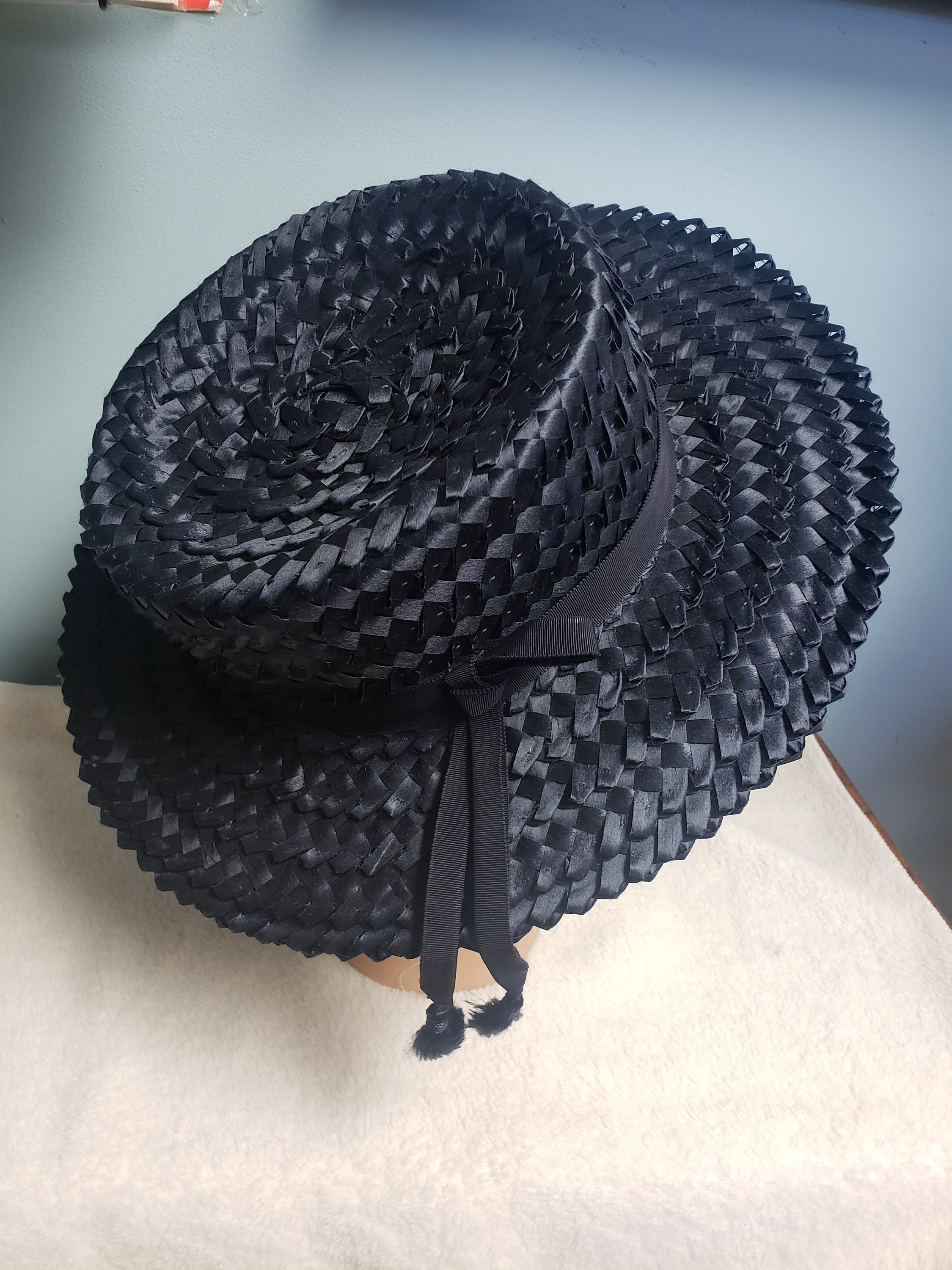 Sally Victor Ladies Hat Union Made 6 Ladies Navy Blue Straw Weave Hat From Woolf Brothers Etsy