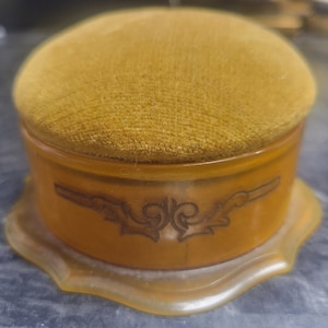 Vintage Celluloid / Bakelite Hat Pin Cushion with Jewelry (Trinket) Container