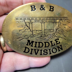 B & B Middle Division Santa Fa Railroad Solid Brass Belt Buckle, Santa Fe RR Safety Award Belt Buckle Railroad Train  #25