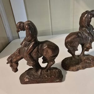 Cast Iron Bookends, End of the Trail Bookends,  Indian on horseback 3 dimensional end of the trail statue