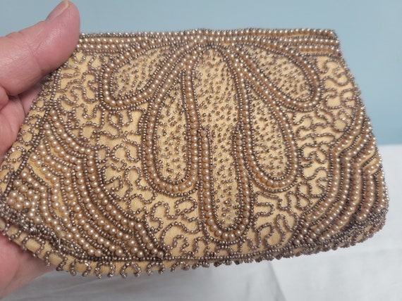 1920-30s Beaded Evening Bag, Tiny Seed Beads, Pea… - image 1