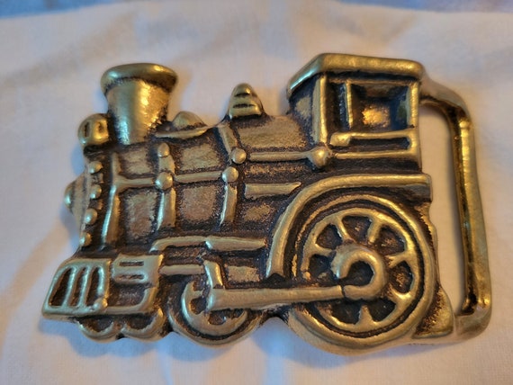 Solid Brass Belt Buckle Steam Engine 1970s Solid … - image 1