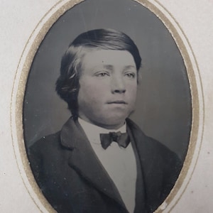 Vintage Antique Tintype Photo Best Dressed Handsome Young Man in Bow Tie