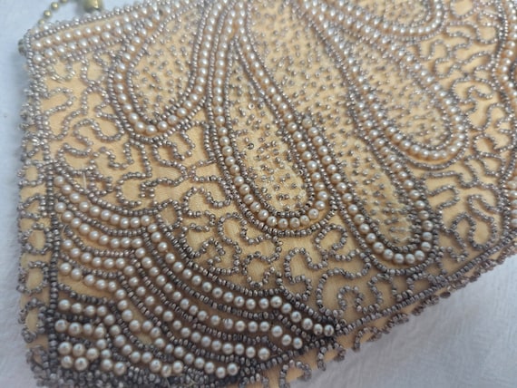 1920-30s Beaded Evening Bag, Tiny Seed Beads, Pea… - image 4