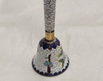 Campana cloisonne vintage piccola floreale in ottone smaltato dipinta a mano