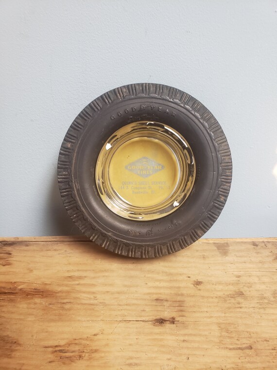 Tire Ashtray GOOD YEAR TIRES Quinn's GOODYEAR Yellow Logo Decorative Tire