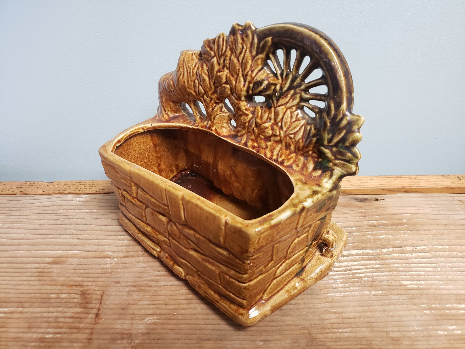 Mccoy USA Loom Spinning Wheel Pottery Single Planter tied Etsy