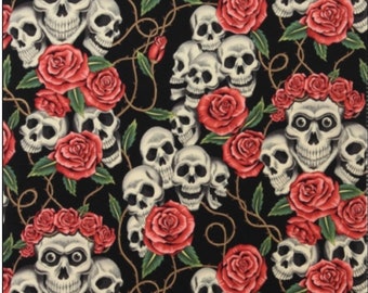 Skulls and Roses Alexander Henry Fabric ,Day of the Dead Skull, (Half a Yard or Yard)