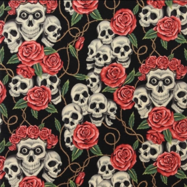 Skulls and Roses Alexander Henry Fabric ,Day of the Dead Skull, (Half a Yard or Yard)