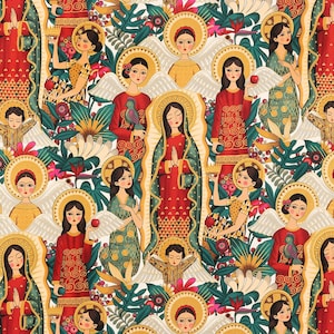 Tissu Notre-Dame de Guadalupe/Tissu Virgen de Guadalupe, tissu Alexander Henry, Coro Dorado Virgen de Guadalupe, 100 % coton par mètre