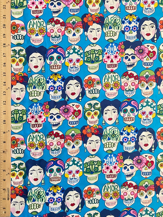 Folklorico Gotas de Amor fabric,Sugar Skulls Fabric, Frida, Alexander Henry Fabric Day of the Dead Skull 100% cotton (Yard or Half a Yard)