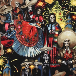 Fiesta de San Marcos Alexander Henry Fabric Day of the Dead Mariachi Skull (Yard+ or Half Yard)