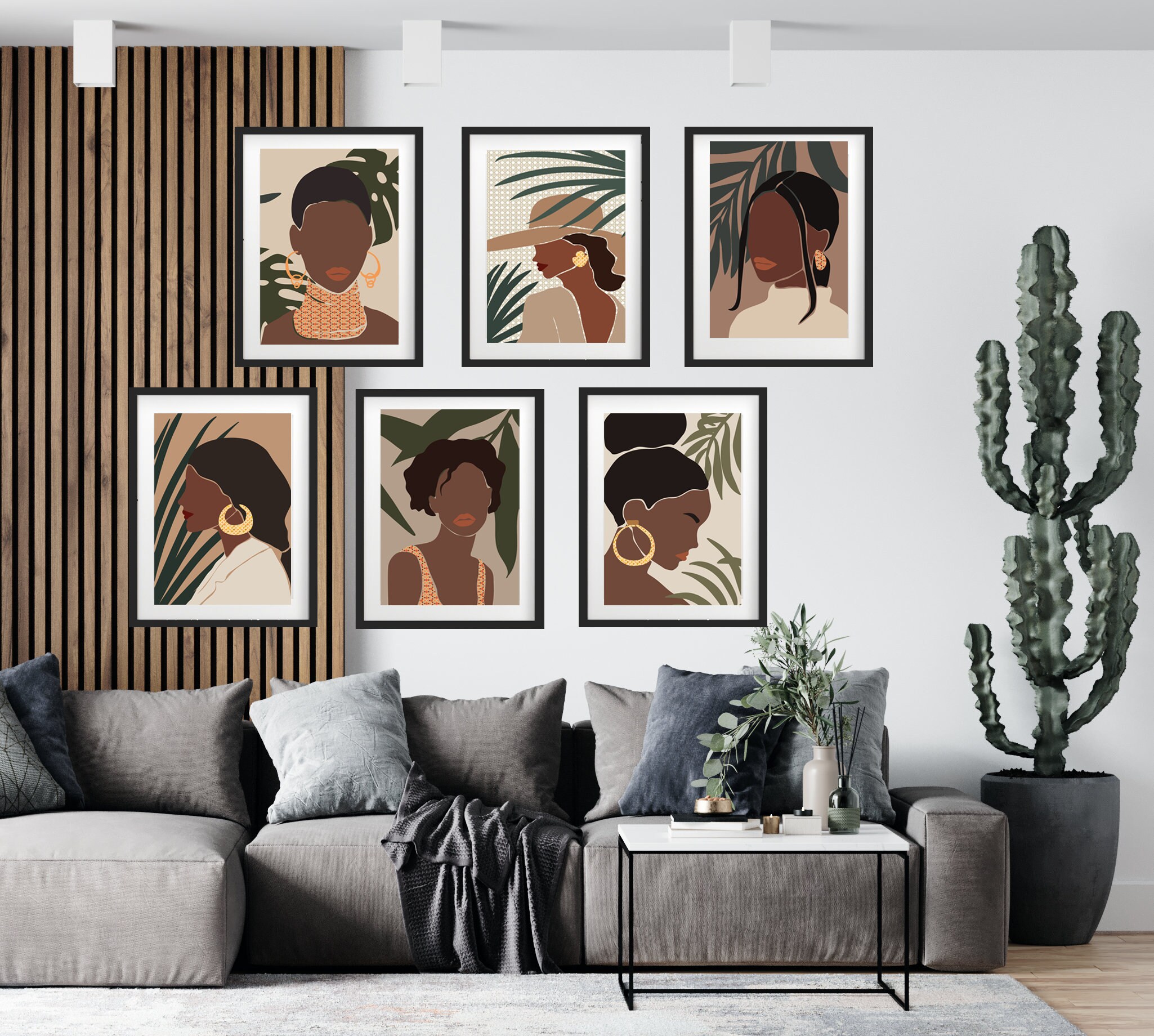 Boho Wall Art Set of 6 Black Woman Wall Decor African | Etsy
