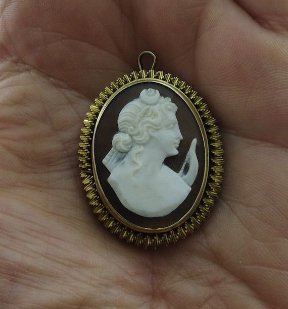 Vintage Cameo Pendant From 1800 Gold plated With Carved Shell