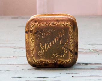 Antique Victorian Edwardian Brass Stamp Box